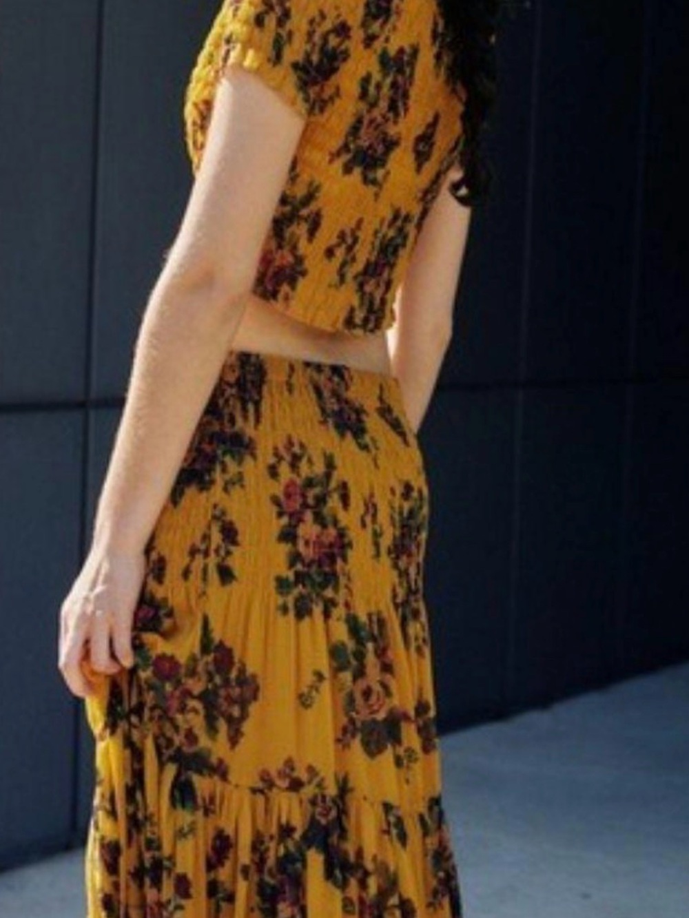 Free People Mustard Floral Maxi Skirt